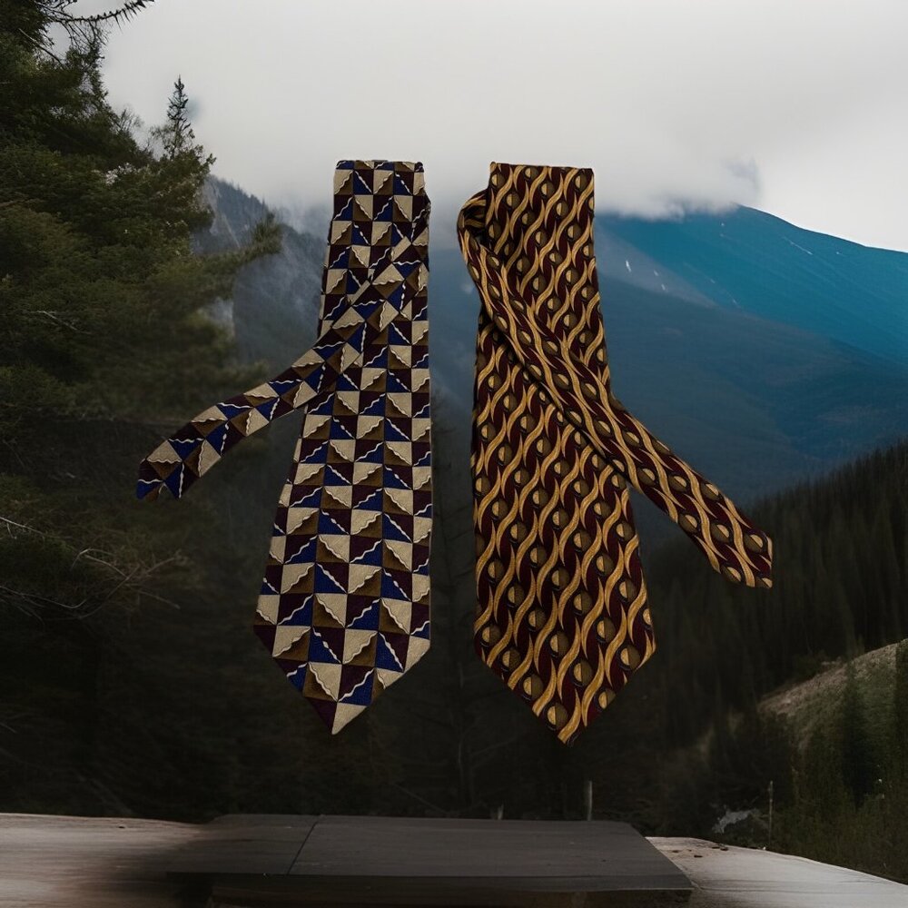 Lot Of 2 Louis Roth 100% Silk Tie Hand Made Geometric 4x61” & 4x63” Long Multi